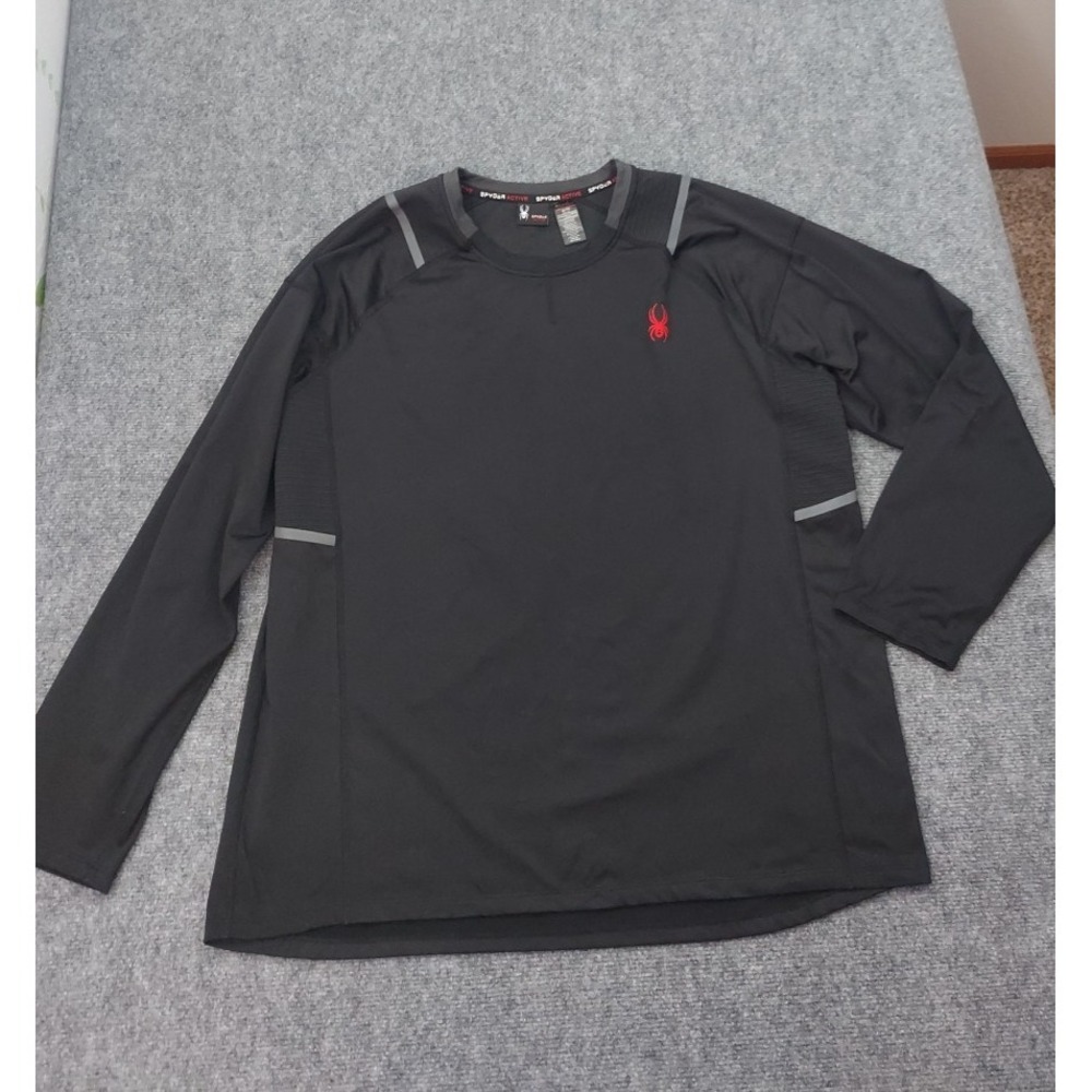 Spyder Active Shirt Mens XL Black Pullover Long Sleeve Crew Neck Athletic Logo